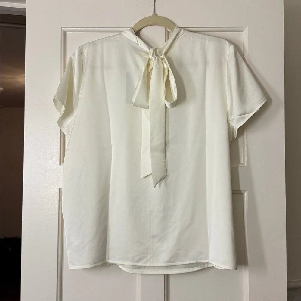 J. Crew Cream Ruffle-Neck Short Sleeve Blouse